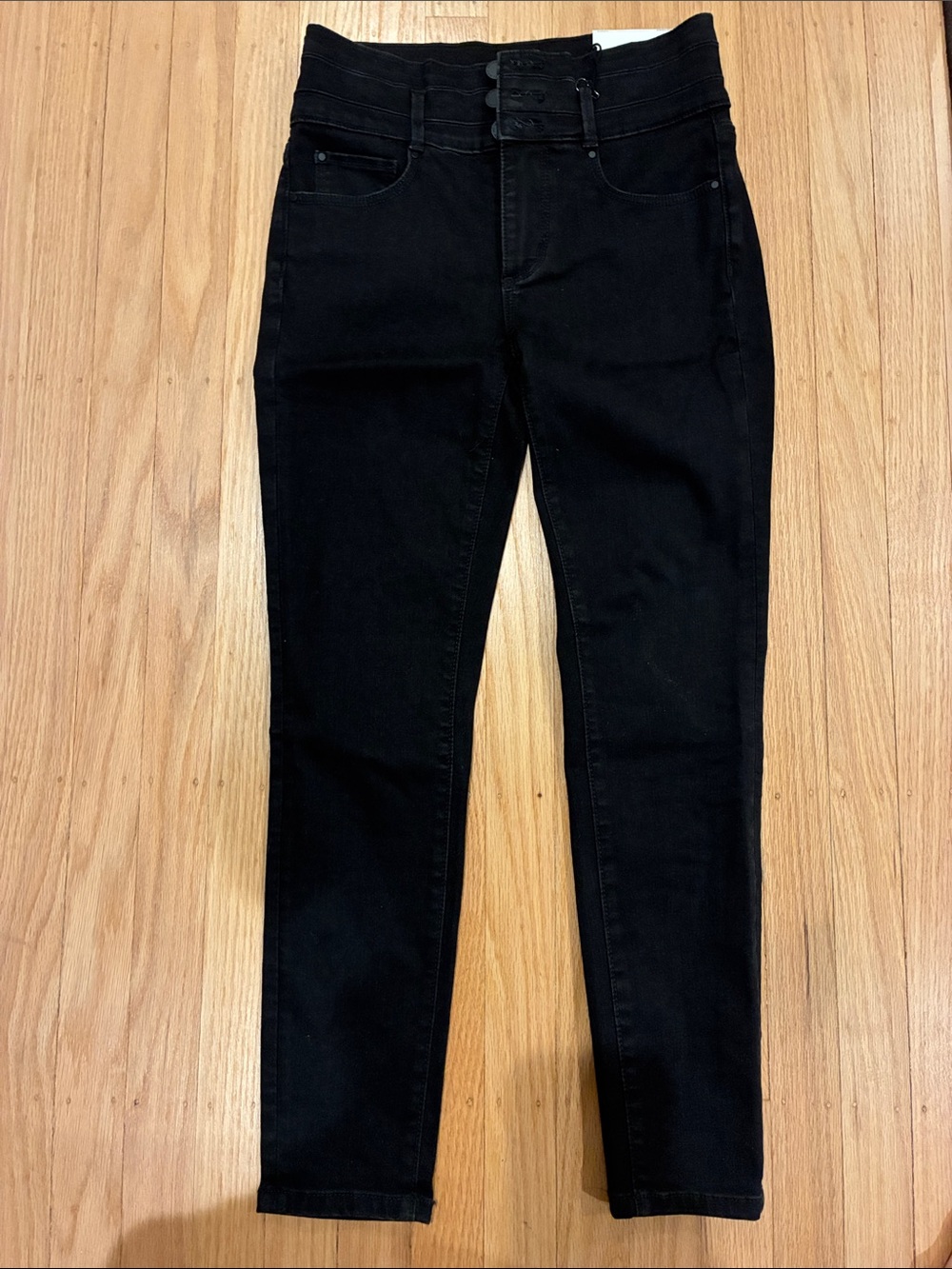 Ann Taylor Black Skinny Jeans with Button-Front Waist
